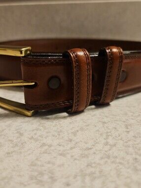 Torino Men's Brown Leather Dress Belt with Brass Buckle